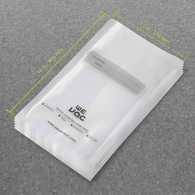 Wevac Vacuum Sealer Bags 11x16" 100 Gallon for Food Saver Vacuum Machine | Sous Vide, Freezer Safe, PreCut, BPA Free, Commercial Grade, Heavy duty, Meal Prep, Soup, Meat, Fish, Hunting, Vac Storage