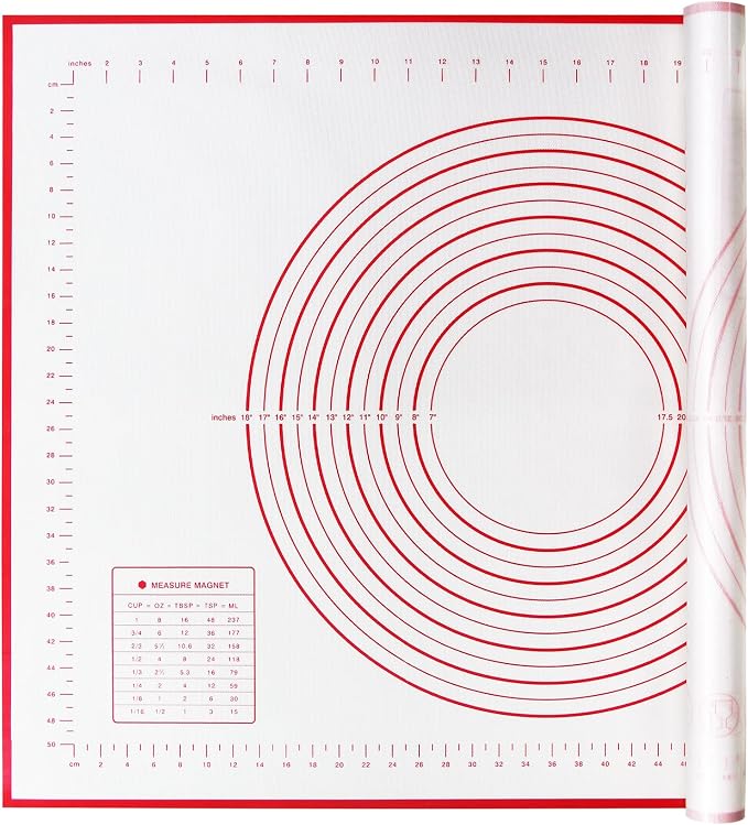 Yansumi silicone pastry non stick baking mat with measurement fondant mat with three sizes for silicone baking mat, counter mat, dough rolling mat,fondant/pie crust mat (Red, 32"L x 24"W)