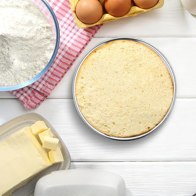 E-far 7 Inch Cake Pan Set of 2, Stainless Steel Round Baking Pans Tins Mold | Non-Toxic & Leak-Proof for Birthday Wedding Layer Tiered Cake, Easy Clean & Dishwasher Safe
