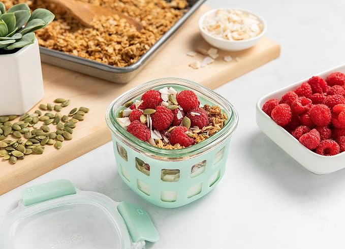 Ello DuraGlass Rounds Glass Food Storage Containers - Meal Prep Bowls with Silicone Sleeve and Airtight Lids, 2 Cup, Yucca | 2 cup glass meal prep container with silicone sleeve, leakproof BPA-free lid, microwave, freezer and dishwasher safe