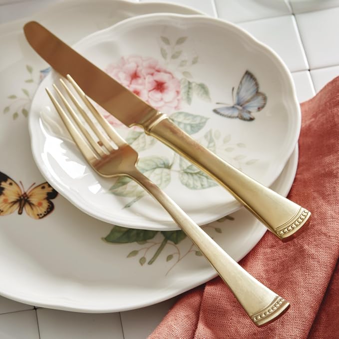 Lenox Butterfly Meadow Porcelain 28-Piece Dinnerware Set for 4 | ceramic, dishwasher safe, microwave safe | plates and bowls sets for kitchen and dining | 11 inch plate