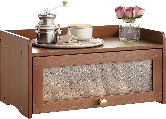 JANSNIMEN Vintage Bread Box for Kitchen Countertop, Bread Container Storage, Wooden Farmhouse Bread Box with Window Bread Holder (Vintage Brown)