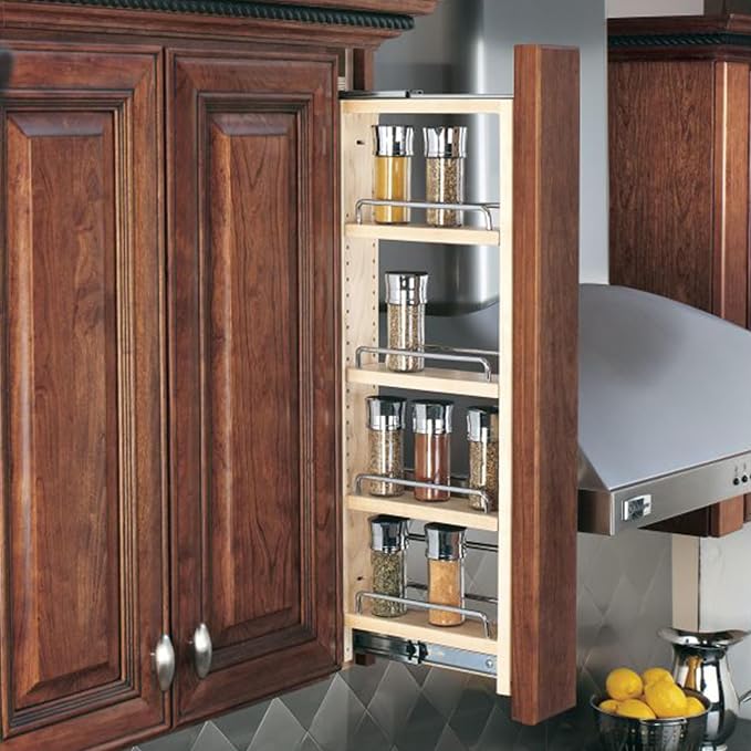 Rev-A-Shelf Kitchen Cabinet Pullout Wall Filler Wooden Organizer Slide Out Pantry Storage w/Soft-Close in Multiple Sizes, 6 x 36 in, 432-WFBBSC36-6C