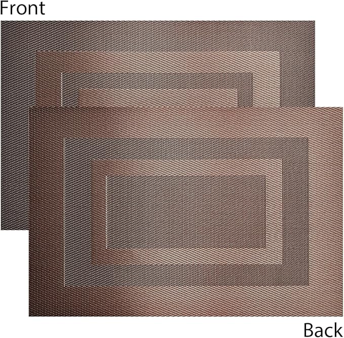 PPIGCHCY Placemats Set of 8 Washable Durable Place Mats Vinyl Heat Resistant Non-Slip Table Mats Indoor Outdoor (18 x 12 inches, Coffee Brown)