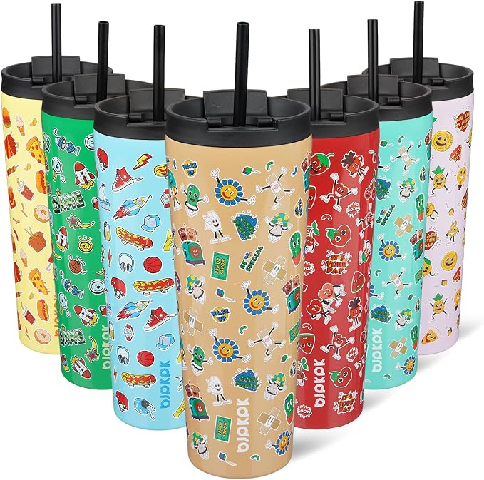 BJPKPK 26 oz Coffee Tumbler with Straw, Insulated Stainless Steel Cup | Double Wall Vacuum, Leak Proof Lid, Keeps Hot/Cold/Iced, BPA Free, Travel & Outdoor, Spring Party-Brown