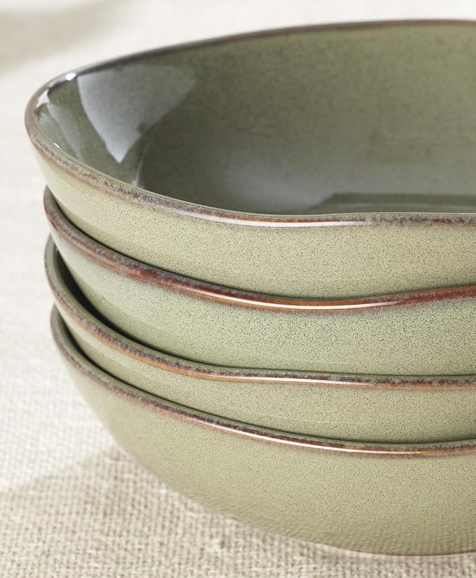 Oneida Organic Shades Sage Green Stoneware Pasta Bowl Set for 4, 34.5oz | dishwasher safe, microwave safe | kitchen and dining essential | 34.5oz, salad bowls, gift for women