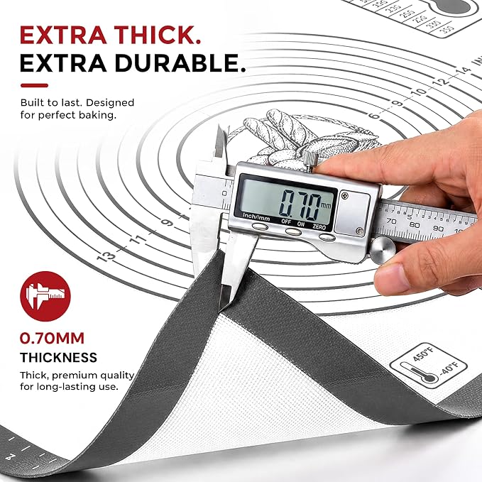 XL Silicone Pastry Mat for Baking Dough Mat, Extra Large 28x20 inches Grey | Non-Stick & Non-Slip Dough Mat for Rolling Out with Measurements, Bread, Pizza, Pie Crust, Cookies, Fondant Oven Safe