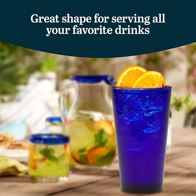 Libbey Cobalt Flare Drinking Glasses Set of 8, Classic Design Glass Cups for Soda, Water, Iced Tea and More, Dishwasher Safe Glass Cup Set for Beverages