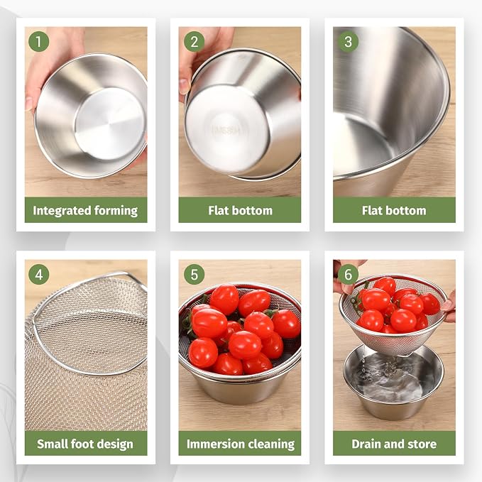 Mini Colander Food Strainer | Fine Mesh Colander with Bowl, 304 Stainless Steel, Strainer for Washing Fruits Vegetables Rice, Kitchen Cooking Prep