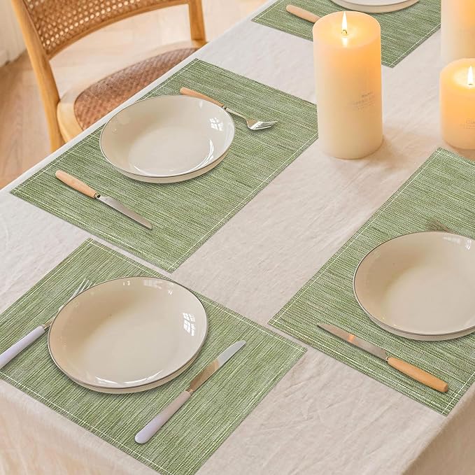 Green Placemats Set of 12, 12x18 Inch Washable Easy to Clean Heat-Resistant Anti-Skid Sage Green Placemats for Holiday Party Kitchen Dining Room Decoration