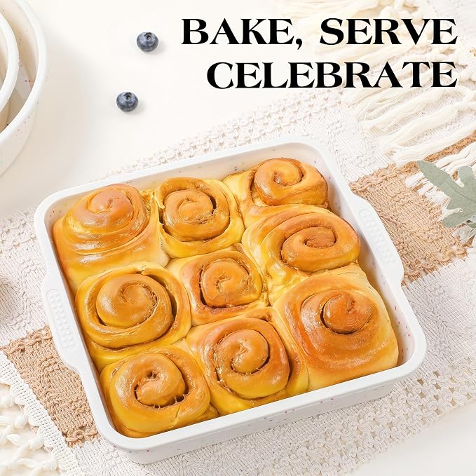 8x8 inch Silicone Square Cake Pan | Metal Reinforced Frame, Nonstick Brownie Pan for Baking, BPA Free, 1 Pc(Cream)