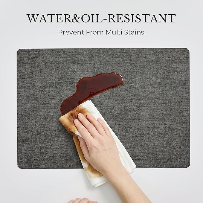 Romanstile Vinyl Placemats Set of 8, Reversible Faux Leather Heat Resistant Wipeable Table Mats, Waterproof Washable Non-Slip Table Placemats for Dining/Kitchen/Party/Outdoor (Grey Black, 12" x 17")