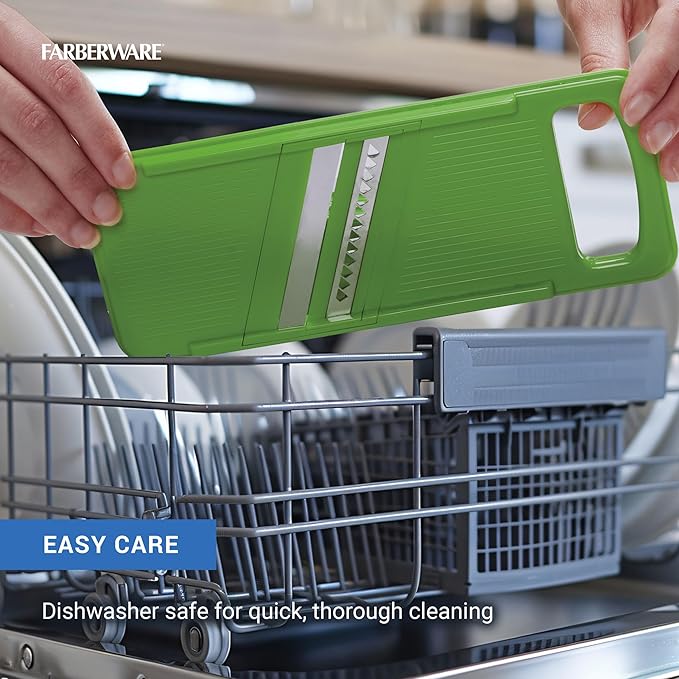 Farberware Pro Mandoline Slicer for Kitchen with Storage Case, 4 Color-Coded Blades, Fine and Coarse Julienne, Grater, Safety Food Holder, Dishwasher Safe