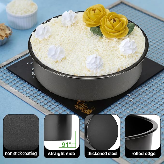 Round Cake Pans, 3PCS Circle Cake Pan with 90 Parchment Paper(6, 8, 10Inch) | Nonstick Cake Pan Set for Layer Cakes Deep-Dish Pizza, Cake Baking Pans for Christmas Birthday Thanksgiving, Dishwasher Safe