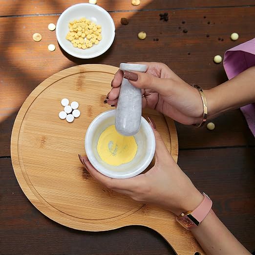 Marble Mortar & Pestle Kitchen Set – 4 Inch White Herb Grinder, Spice Grinder, Pill Crusher, Fine Powder Grinder, Avocado Masher & Coffee Mortar – Premium Large Hand Grinder Tool