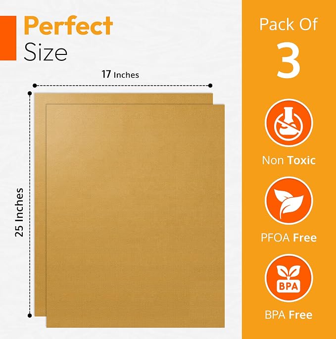 Oven Liners for Bottom of Oven - 17"x 25" Large Heavy Duty Non-Stick 2 Pack | Heat Resistant to 500°F, BPA & PFOA Free, Reusable, Fits Electric, Gas, Toaster, Microwave Ovens & Grills, Spill Guard, Gold