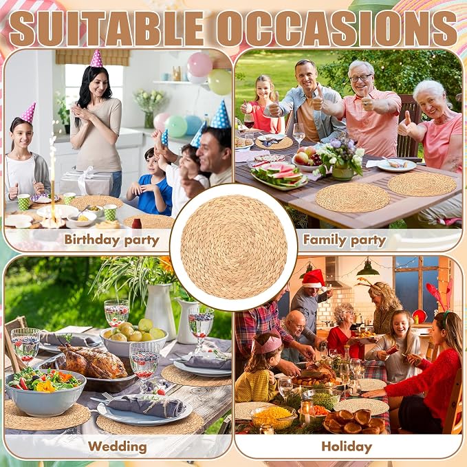 Sinmoe 100 Pcs Disposable Paper Placemats Bulk,Natural,Woven | Paper Charger Place Mat Party Charger Plates Table Place Mats for Dinner Wedding Birthday Baby Shower Spring Dining Tableware
