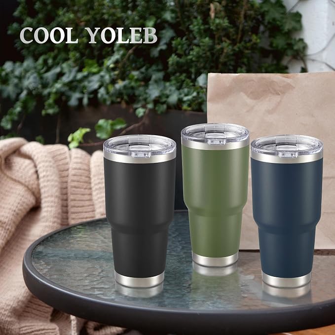30 oz Tumbler with Lid Stainless Steel Tumblers Bulk, 8 Pack | Vacuum Insulated Cup, Leak Proof Lid, Powder Coated Travel Mug, Double Wall, Keep Cold Drinks for 12 Hours, Army Green