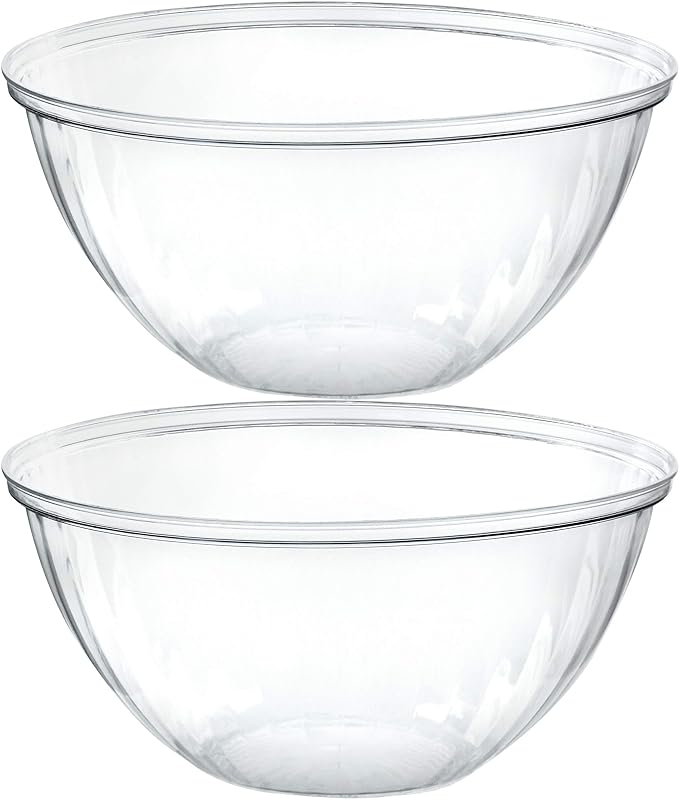 Pack of 2 Disposable Round Crystal Clear Serving Bowls For Party Snack