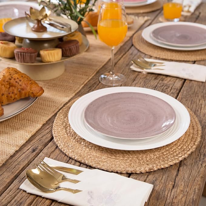 Natural Jute Placemats Set of 4, Round Woven Table Mats, 13 Inch Rattan Charger Plates for Dinner, Boho Farmhouse Braided Place Mats