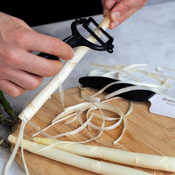 Kyocera Advanced Ceramic Horizontal Y Peeler, Black - | KYOCERA Ceramic Y-Peeler: Ultra-Sharp, Non-Corrosive Blade for Effortless Peeling – Ergonomic & Dishwasher Safe