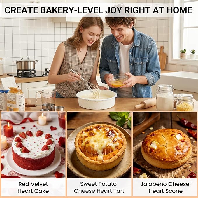 CAKETIME 8 Inch Silicone Round Cake Pan with Metal Reinforced Frame Set of 3, Non-stick & BPA Free, Even Heat Distribution, Stackable & Dishwasher Safe