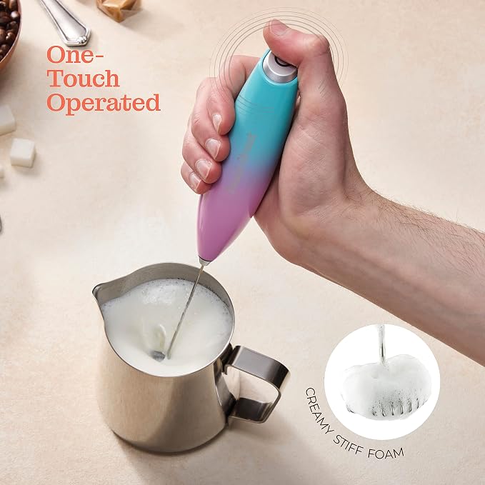 Powerful Handheld Milk Frother, Mini Milk Foamer, Battery Operated (Not included) Stainless Steel Drink Mixer for Coffee, Lattes, Cappuccino, Frappe, Matcha, Hot Chocolate.