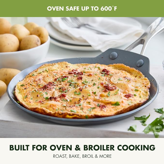 GreenPan Valencia Pro 9.5" Ceramic Nonstick Crepe Pan, Hard Anodized | PFAS-Free Nonstick, Induction Ready, Compatible with all Stovetops, Hard Anodized, Gray, Dishwasher Safe, Oven Safe to 600F