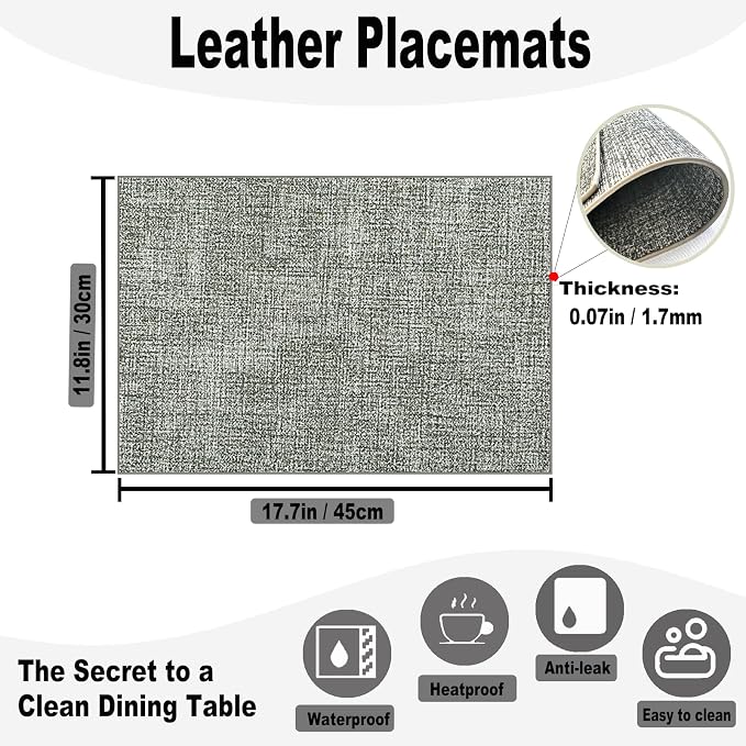 Faux Leather Placemats Set of 4, 11.8"x17.7", Beige | Reversible Table Mats, Waterproof, Stain & Heat Resistant, Easy Clean for Dining, Gatherings, Outdoor