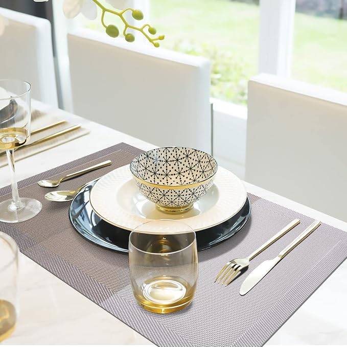 Aofmee Placemats Set of 6, Heat Resistant Place Mats, Washable Durable PVC Table Mats, Woven Vinyl Plastic Placemats for Kitchen Dining Table, Non-Slip Stain Resistant Placemats Indoor, Easy to Clean