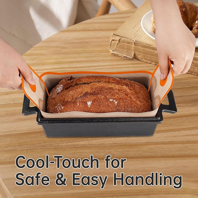 NiHome Silicone Bread Sling, Nonstick Reusable Loaf Pan Liner, Orange Edges | Eco-Friendly Fits 9x5, 9.5x5, 10x5 Inch Bakeware, Dishwasher Safe, Clever Folded Corners Prevent Batter Leakage