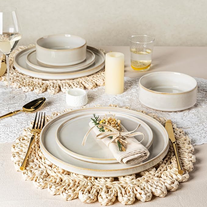 AmorArc Ceramic Dinnerware Sets for 6,18 Piece Plates and Bowls Sets Dishes | Stoneware Handmade Reactive Glaze Dishes Set | Highly Chip and Crack Resistant | Dishwasher & Microwave Safe