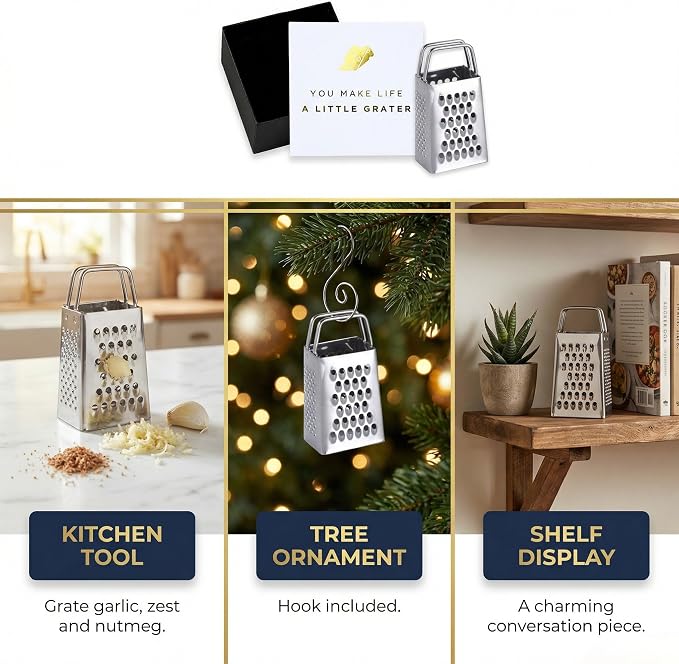 Mini Cheese Grater Gift Set - Funny Chef Gift, Friends, Coworkers, or Foodies | “You Make Life a Little Grater” Card, Mini Grater & Gift Box