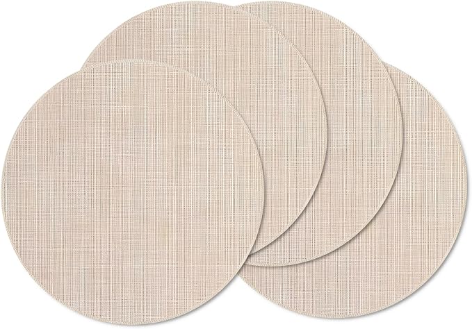 Beige Round Placemats Set of 4, 15 Inch Washable Easy to Clean Heat-Resistant Anti-Skid Beige Placemats for Holiday Party Kitchen Dining Room Decoration