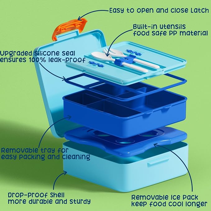 Fimibuke Chill Bento Box for Kids Adult, Leak Proof Toddler Lunch Box with Ice Pack Keep Food Cold, BPA Free 4 Compartment Lunch Container with Utensils for Girl Boy School, Microwave Dishwasher Safe | Keep Cold Leak Proof BPA Free 4 Compartment Lunch ...