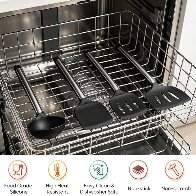 14PCS Kitchen Silicone Cooking Utensils Set with Holder | Heat Resistant, Food-grade Silicone and Stainless Steel, Spatula Set for Nonstick Cookware, Dishwasher Safe,Flexible,Durable