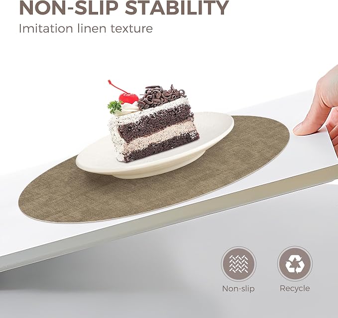 NCUE 13" Faux Leather Round Placemats Set of 6, Reversible Dual-Color | With 3.9" Coasters, 2 mm Vinyl Table Mats, Waterproof Wipeable Heat Resistant, Non-Slip Texture, for Dinner Party Home Decor