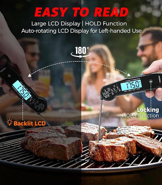 Atogou Professional Meat Thermometer Digital, <1 Sec Instant Read, Black | ±0.5℉Accuracy, IP67 Waterproof, Thermocouple Sensor Probe, with Hold, Magnetic Back, for Kithchen, BBQ, Grill for Men Him Dad