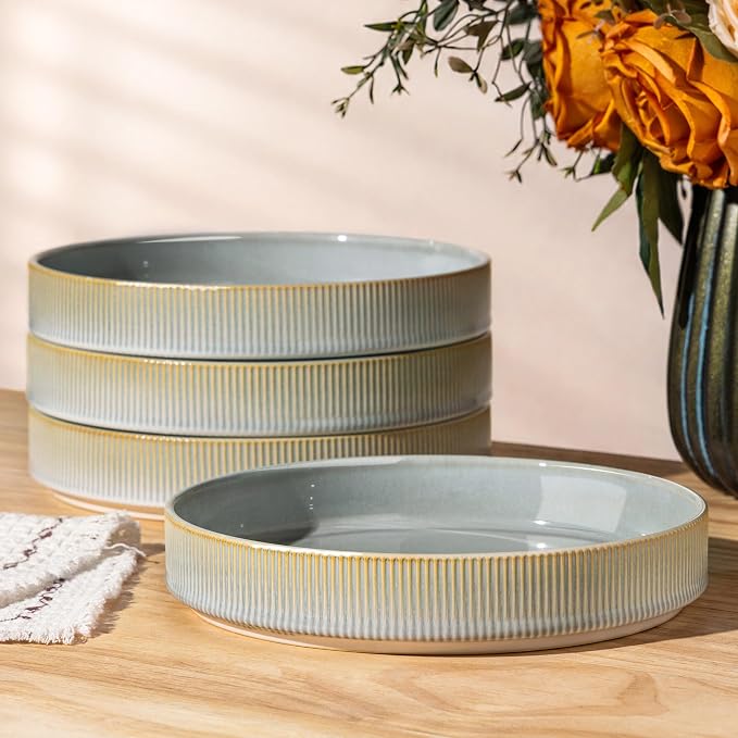 8.25" Ceramic Pasta Bowls Set of 4, Salad Bowls | Versatile Serving Bowls for Pasta, Salad, Fruit & Noodles, Housewarming & Wedding Gift, Desert Sage