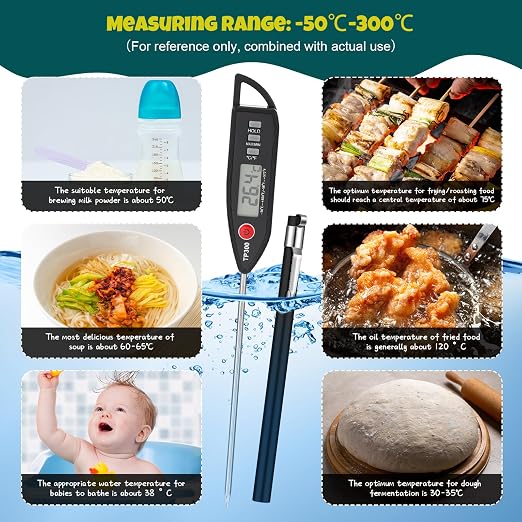 10 Set Digital Food Thermometer Long Probe Instant,White | Waterproof for Water, Liquid, Candle and Cooking Meat Thermometer Read for Kitchen BBQ Grill Candy