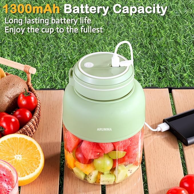 Portable Juice Cup Blender for Smoothies Shakes Fruit Crush Baby Food Maker 43oz 1300ML USB Charging Cordless Food Grade Blades Electric Smoothie Blender for Small Ice Kitchen Outdoor