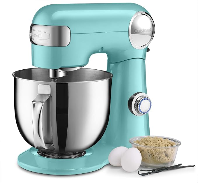 Cuisinart Stand Mixer, 12 Speed, 5.5 Quart Stainless Steel Bowl, Chef’s Whisk, Mixing Paddle, Dough Hook, Splash Guard w/ Pour Spout, Periwinkle Blue, SM-50TQNAS