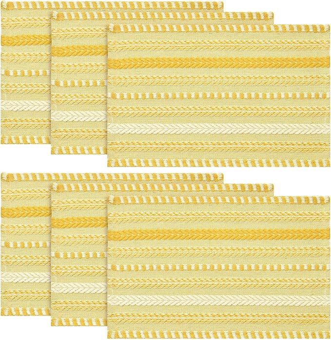 Artoid Mode Yellow Farmhouse Woven Braided Stripe Placemats Set of 6,12x18 Inch Seasonal Holiday Table Mats Party Kitchen Dining Decoration