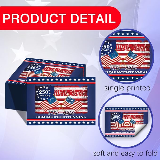 50 Pack Disposable Paper Placemats, Patriotic Table Decor for 4th of July | Independence Day BBQ Party Supplies, America 250th Anniversary