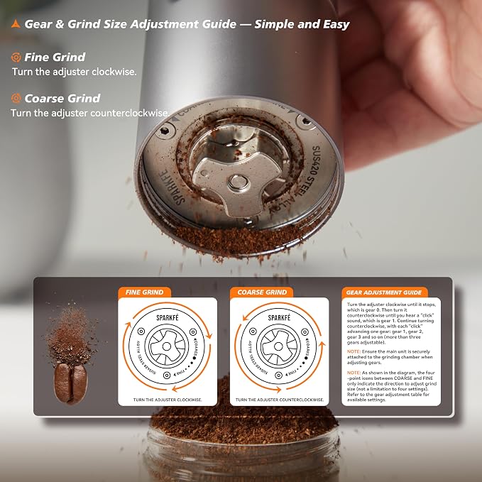 Portable Electric Coffee Grinder, Rechargeable Handheld Grinder with Stainless Steel Conical Burr, Adjustable Grind Settings, for Espresso, Moka, Pour Over, French Press, Cold Brew, Obsidian
