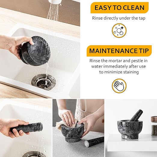 Velaze Marble Samll Mortar and Pestle Set,1.25 Cup Capacity | 5.1 Inch Pestle,10 oz Capacity,Heavy Duty,Polished Natural Stone,Grinder or Crusher for Spices, Herbs, Pills, Pestos