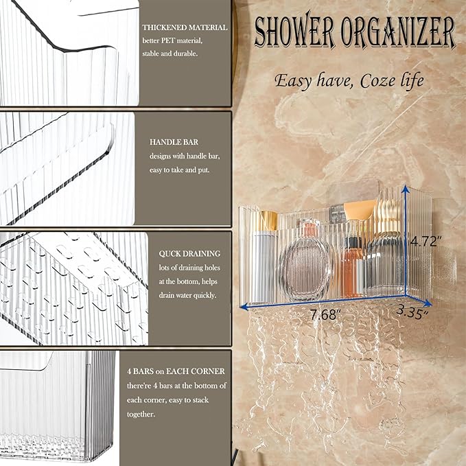 Lae Nuvole Adhesive Cabinet Door Organizer, 2 Pack Wall Shower Caddy, Clear | 4 Adhesive Straps, No Drill Wall Mount, Renter Friendly, BPA-free Stackable; Fits Bathroom, Kitchen, Apartment, Pantry, RVs