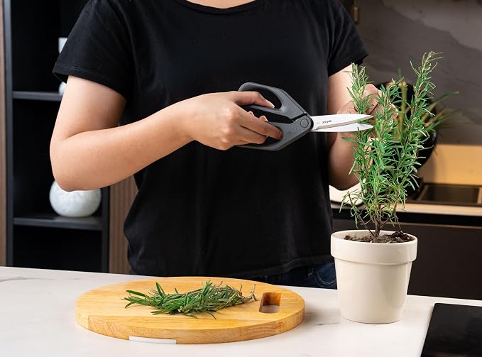 Zyliss Household Scissors – Multi-Purpose Stainless Steel Kitchen & Home Shears with Built-in Box Cutter – Wheat Straw Handle, Dishwasher Safe, Everyday Cutting Tool, 5-Year Guarantee