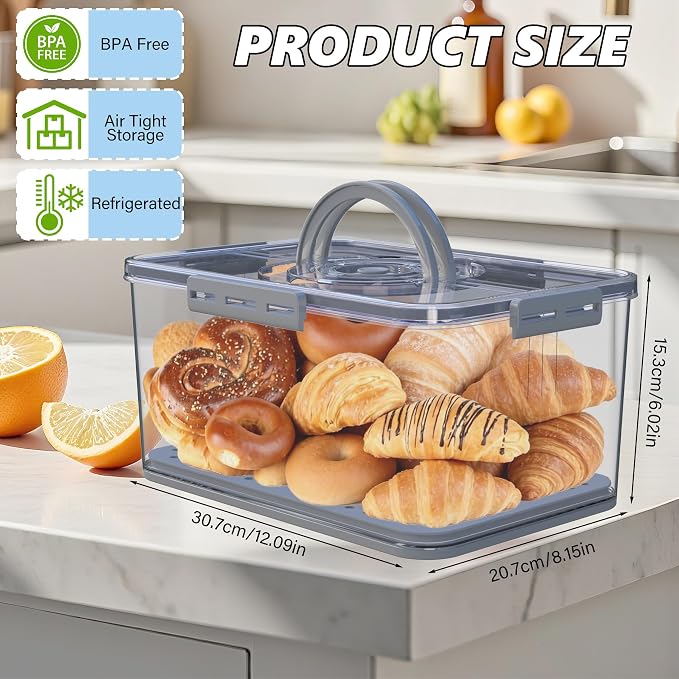 Fanlory Bread Box with Lid and Handle,Bread Storage Container With Time Recording for Camping & Outdoor Travel,Airtight Bread Keeper for Homemade Toast, Bagel,Cookies,Not dishwasher safe