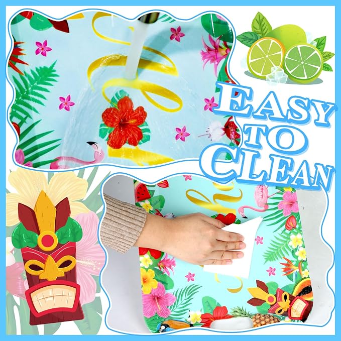 gisgfim 2PCS Summer Floral Serving Trays with Handles 16 X 11inch Large Melamine Tray Rectangular Hawaiian Luau Serving Platter Aloha Tropical Tray Melamine Dishes for Serving Food Outdoor Party Plate